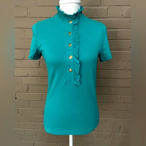Tory Burch Tops - Tory Burch  blue ruffled front top  S